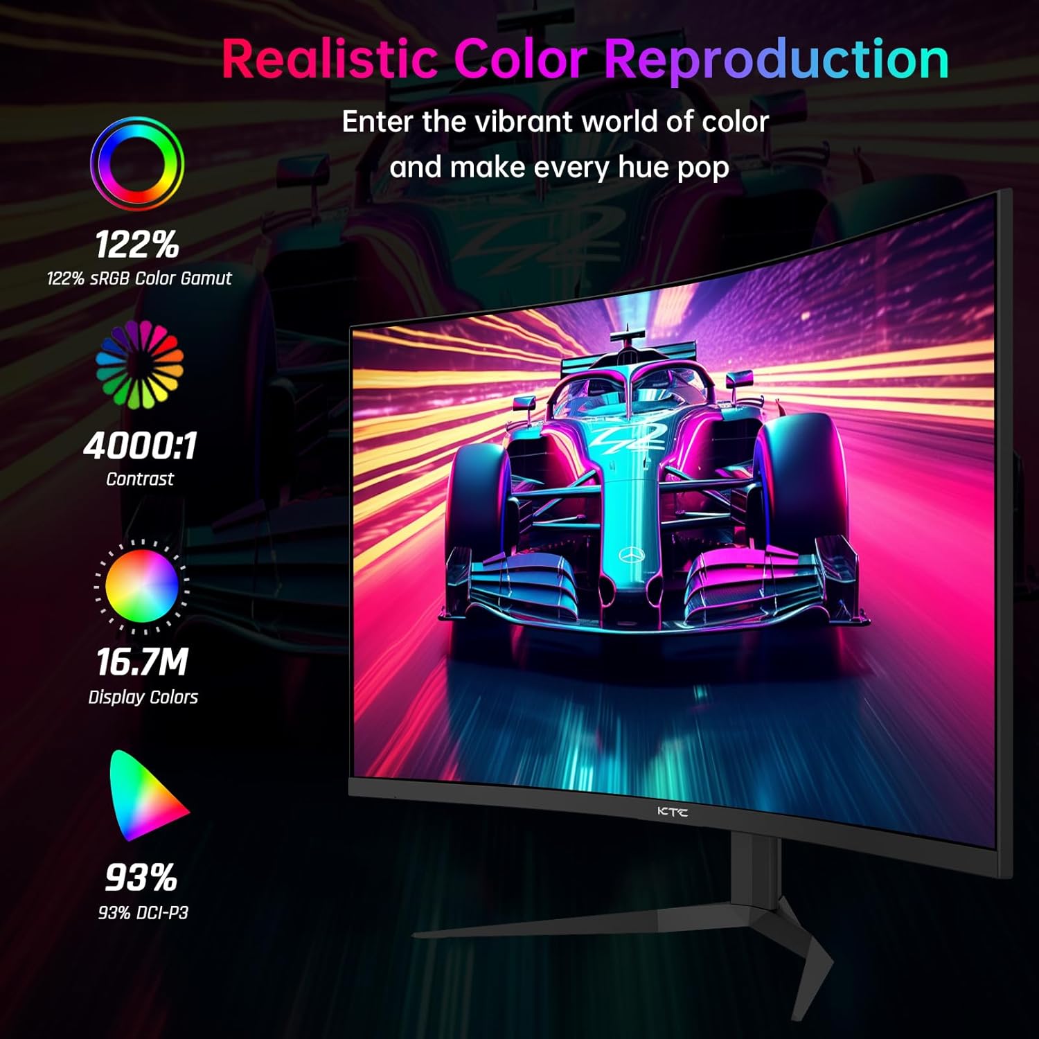 KTC 32 Inch 240Hz Curved Gaming Monitor, 2K 1440P Computer PC Monitor with 1000R 1ms Frameless, Adaptive Sync,122% sRGB, HDMI, DisplayPort, Tilt Adjustable, H32S25E