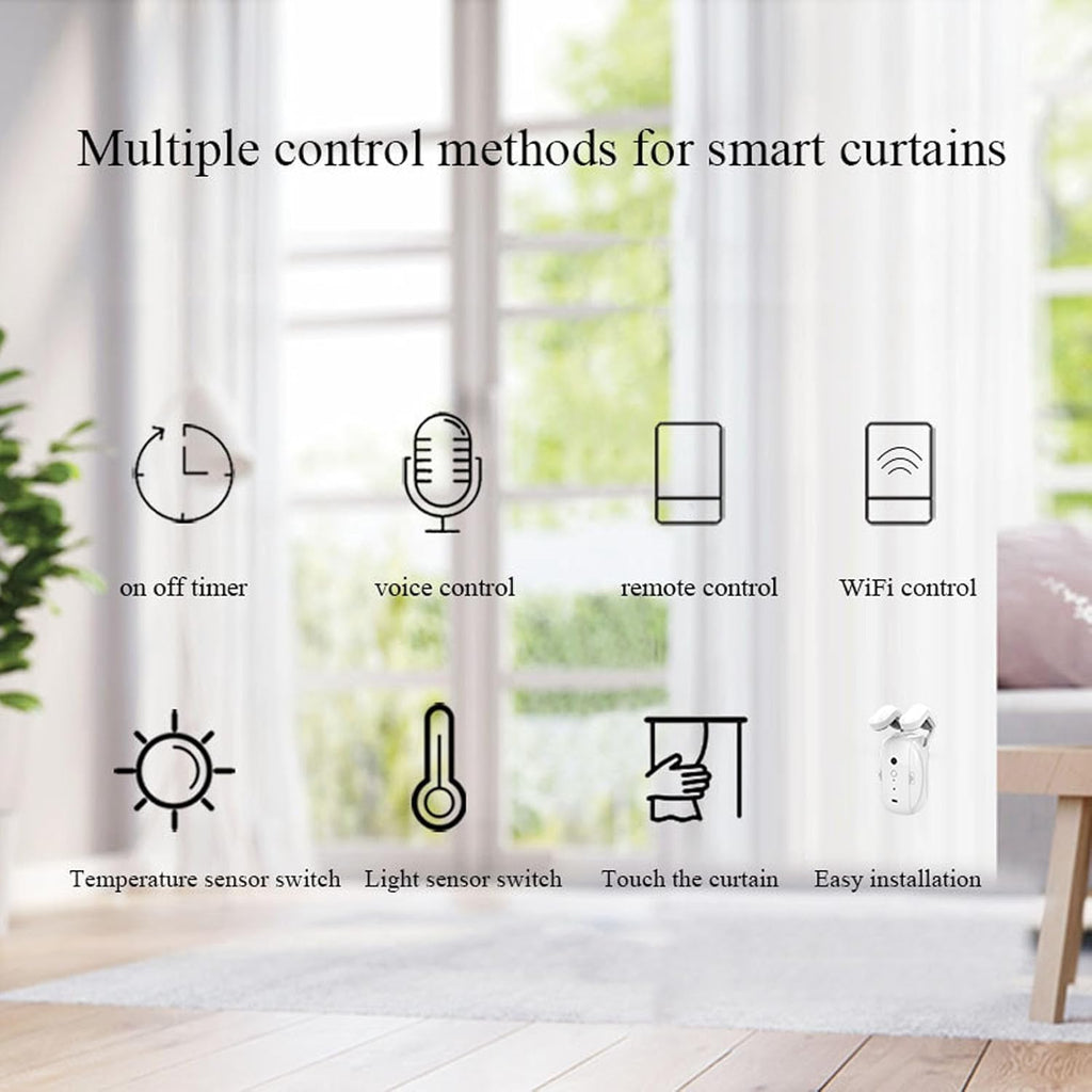 Luqeeg Automatic Curtain Opener and Closer, 2PCS Quiet Smart Curtain Motor with Timer & Temperature and Light Sensor for Home, Voice Control Bluetooth APP Remote Control