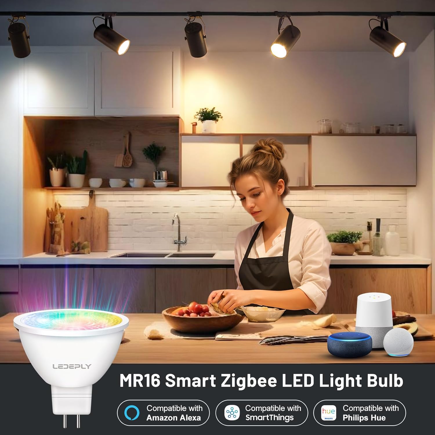Zigbee MR16 LED Smart Bulb, Hub Required, Compatible with Phi*Lip*s Hu*e*, Alexa, Google, & ConBee, 5W =50W, GU5.3, Dimmable, AC/DC 12V, Color Changing & Tunable White, 2-Pack