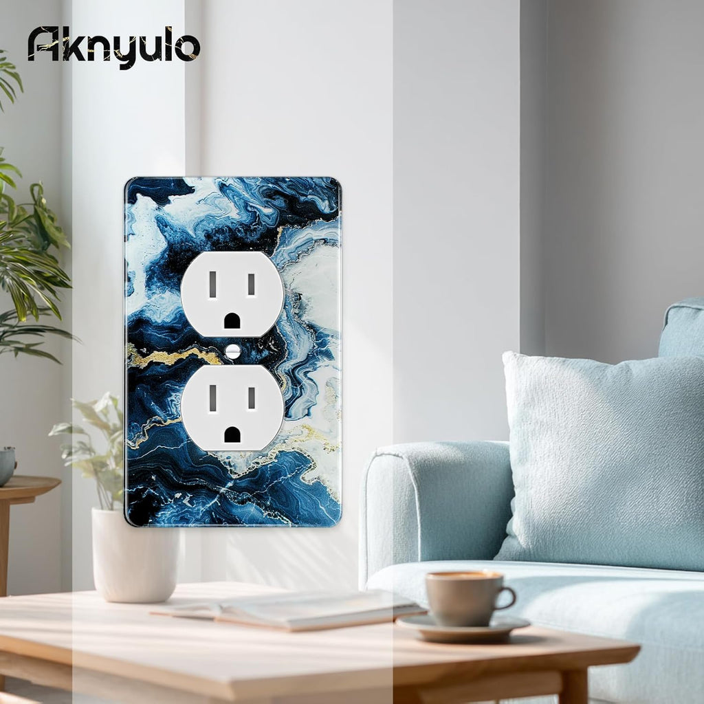 Art Light Switch Covers Luxurious Blue and Gold Marble Acrylic Switch Light Cover Decorative Outlet Covers Wall Plate Single Toggle Wall Plate Cover Wall Plate 1 Gang Rocker Outlet Wall Plate