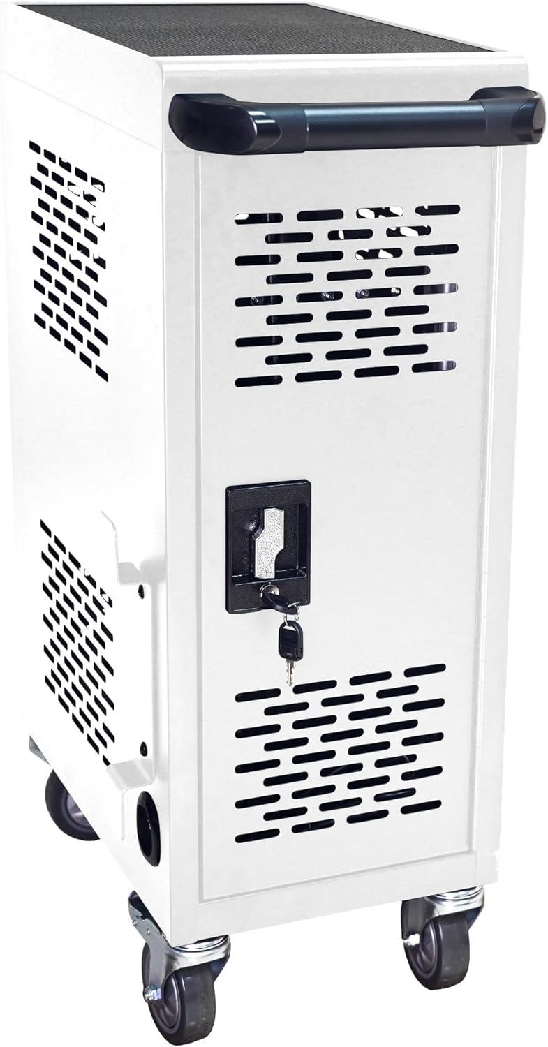 Laptop Charging Cart, Laptop Storage Cart with 16-Bay, Mobile Charging Cabinet for iPads up to 14", Chromebook Devices, Cord Management, Access Lock.School,Business.White
