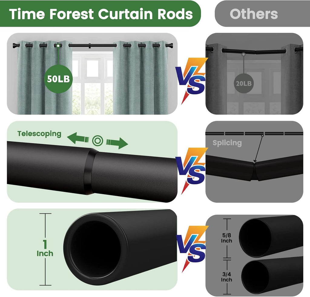 Time Forest Heavy Duty Curtain Rods for Windows 48 to 84 Inch, Silver Curtain Rods Telescoping Design Adjustable Length Easy Assemble Install with Only 3 Rods for Bedroom Living Room