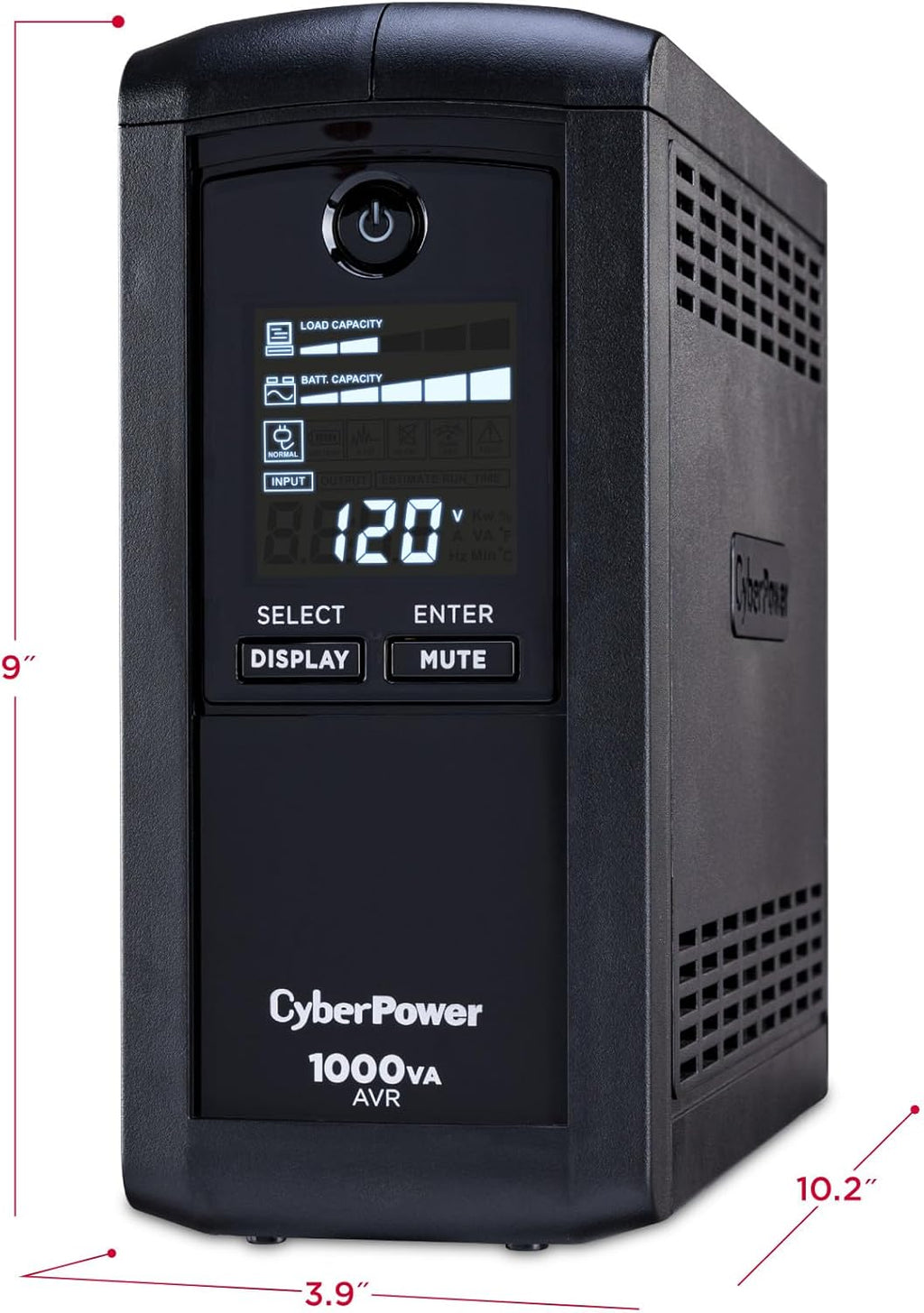 CyberPower CP1000AVRLCD Intelligent LCD UPS Battery Backup and Surge Protector, 1000VA/600W, 9 Outlets, AVR, Mini-Tower, UL Certified