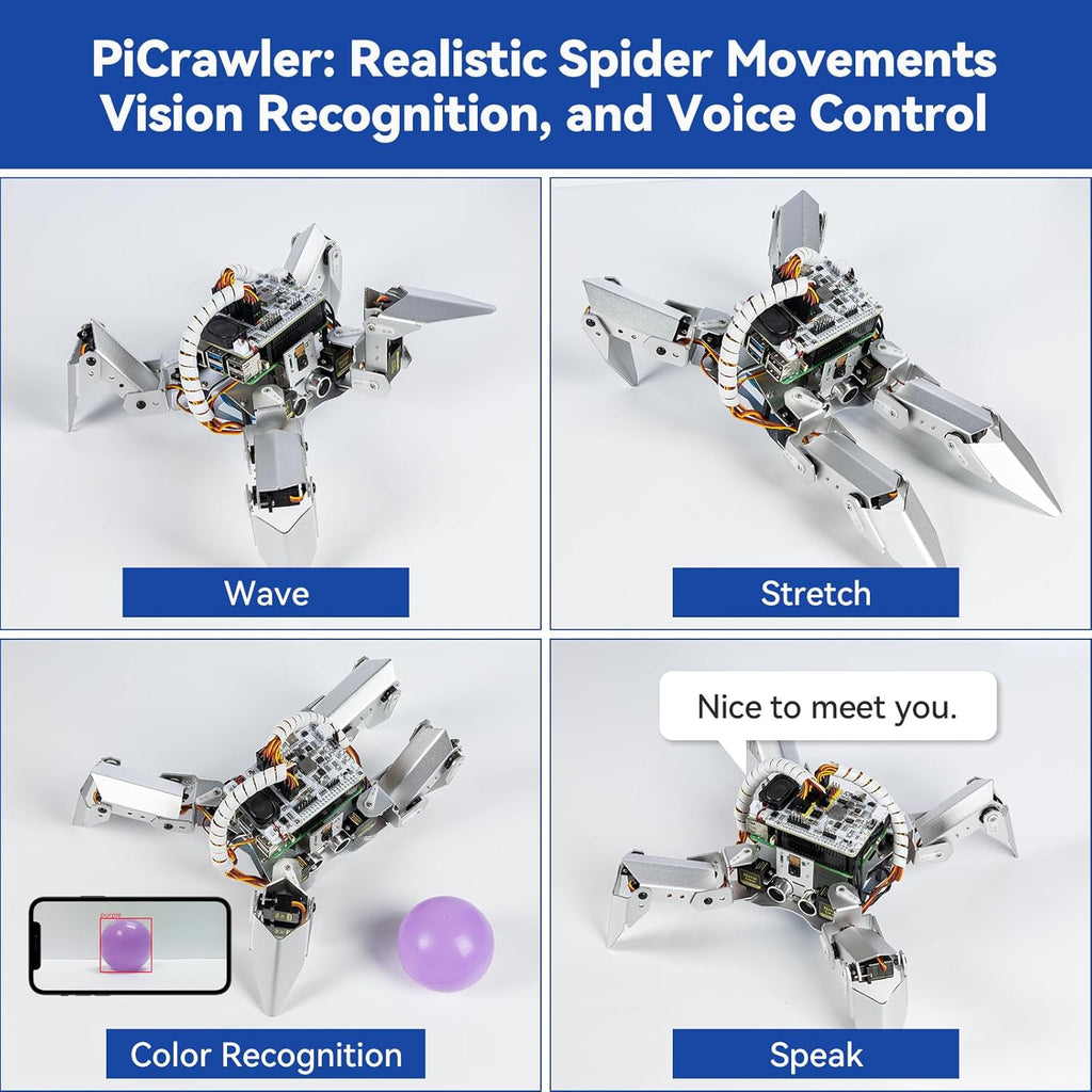 SunFounder PiCrawler AI Robot Kit for Raspberry Pi 5/4/3B+/3B/Zero 2W, ChatGPT-4o Enabled with Voice Command & Video Recognition, App Control, FPV, Camera, Python&Scratch (RPi NOT Included)