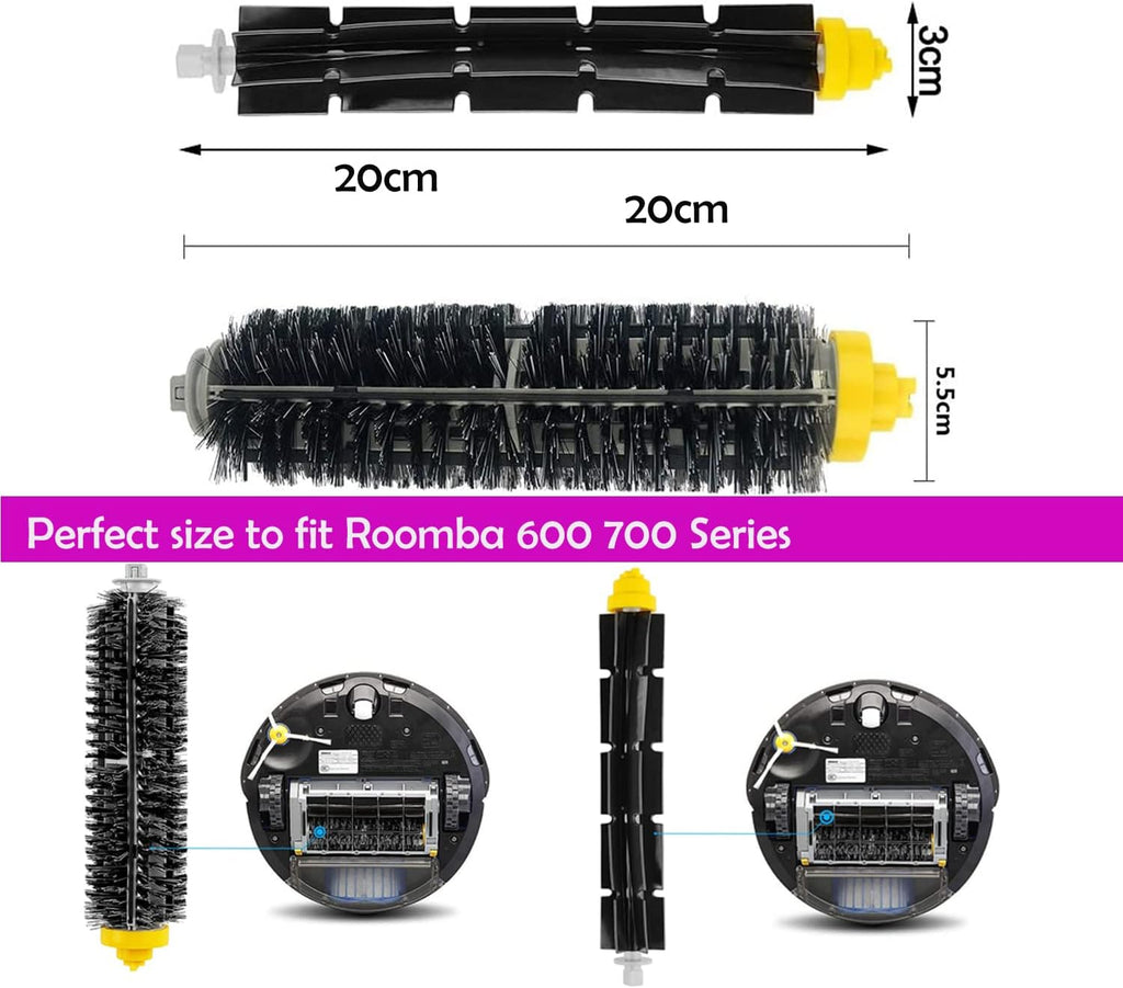 3 Sets Replacement Bristle & Flexible Beater Brush Compatible with iRobot Roomba 600 and 700 Series 614 618 630 635 640 645 650 652 655 660 665 670 671 675 680 690 692 694 695 760 770 780 790 Robot.