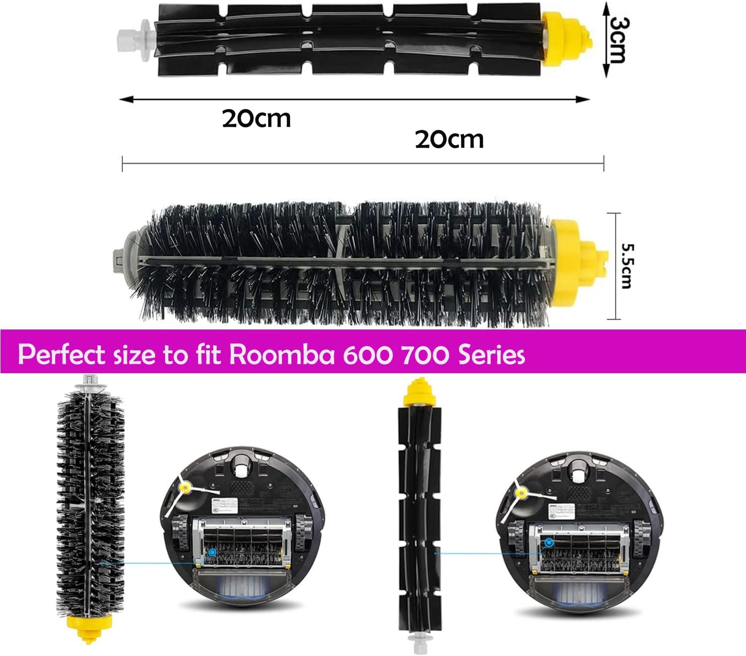 3 Sets Replacement Bristle & Flexible Beater Brush Compatible with iRobot Roomba 600 and 700 Series 614 618 630 635 640 645 650 652 655 660 665 670 671 675 680 690 692 694 695 760 770 780 790 Robot.