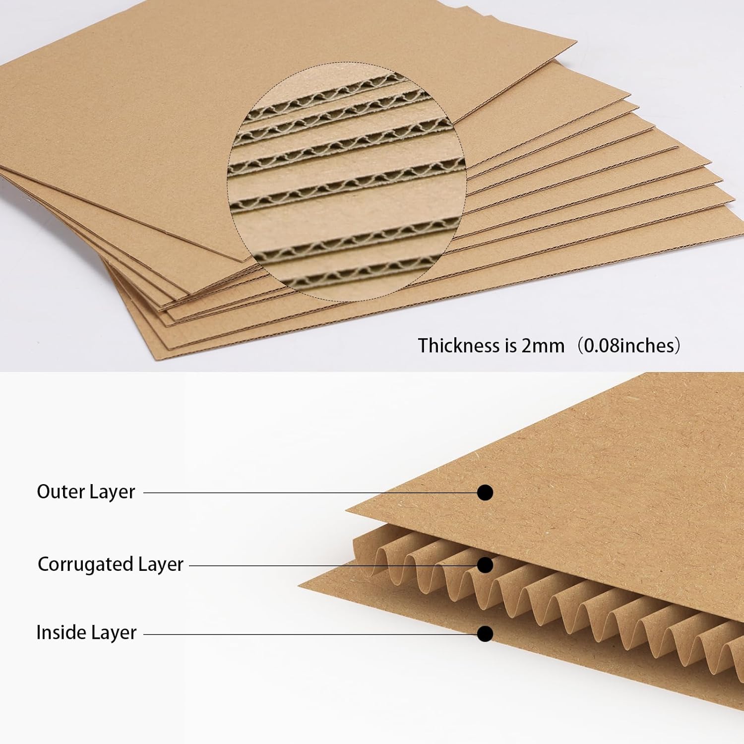 Calenzana 3.5x4.5 Browm Corrugated Cardboard Sheets, Flat Card Boards Inserts for Crafts, Packing, Shipping, Moving, Mailing, 200 Pack