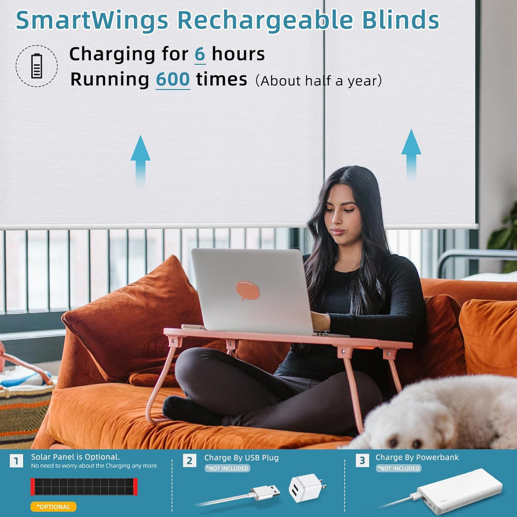 SmartWings Motorized Smart Blinds with Remote, Custom Automatic 100% Blackout Roller Shade Compatible with Alexa/Homekit/Google, Electric Smart Blinds for Indoor Windows, Essential White