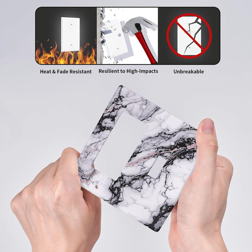 Outlet Covers White Marble Pattern Black Lines Pink Lines 1 Toggle 1 Rocker Combination Decorative Wall Plate Electrical Switch Plates Light Switch Cover Plate for living Room Office Decor