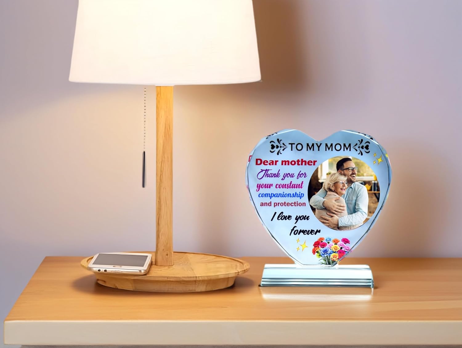 FANF&YKPY Personalized mother's gift customized heart-shaped crystal photo frame Christmas, Thanksgiving, Mother's Day, birthday gift for mom, mother, wife, women, ladies, grandmother