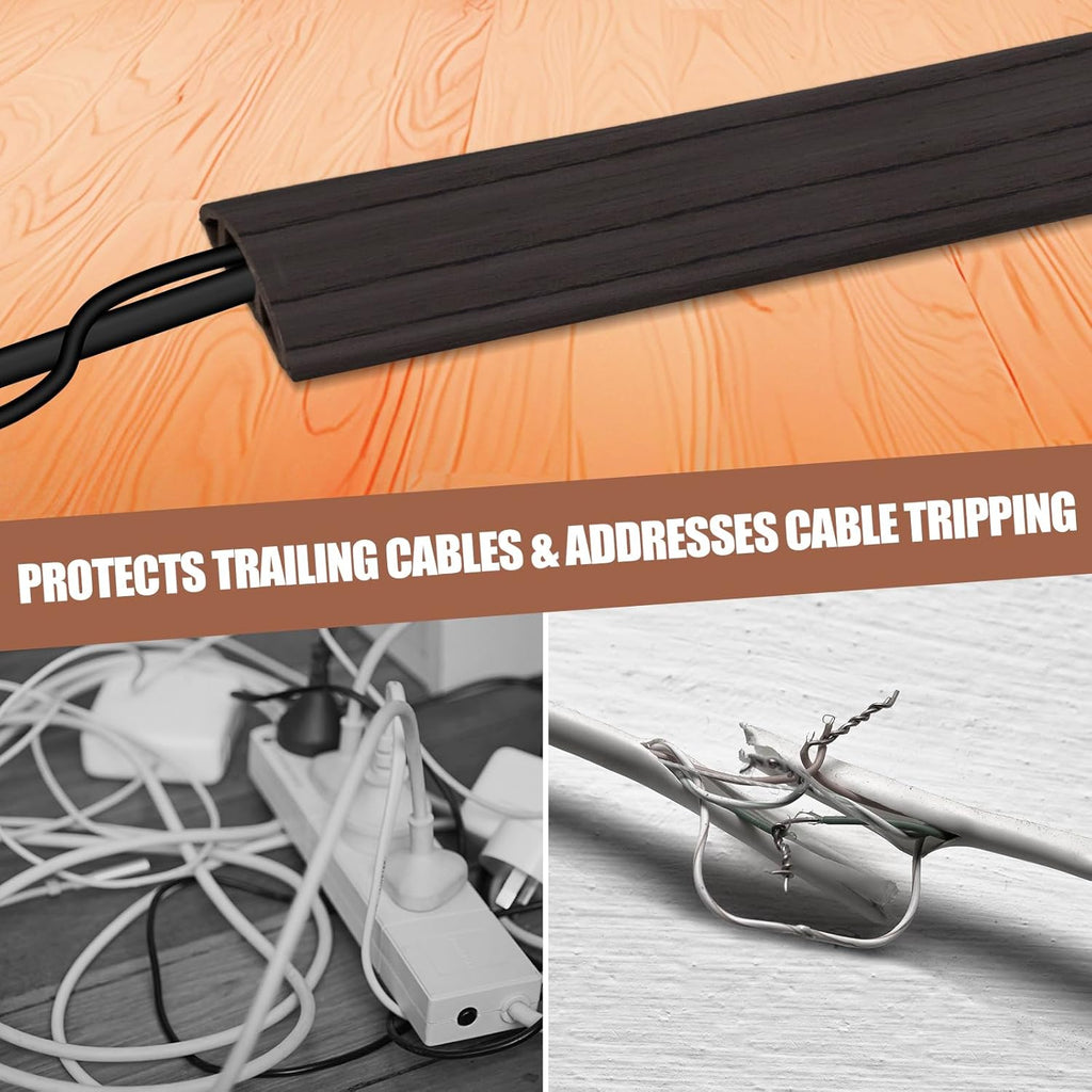 Floor Cord Cover Self Adhesive Cord Hider,3.3FT Cable Management, Extension Strip Protector for Wires, Prevent Cable Trips for Offices, Gyms, Exhibitions Cavity:0.3"(W) x 0.28"(H) Black Wood