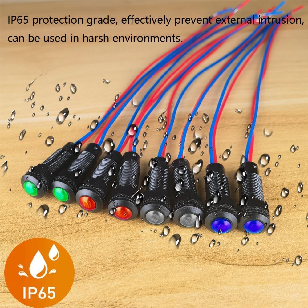 8pcs Red/Blue/Green/White LED Indicator Pilot Light 110VAC Mounting Hole Size 8mm(Flame Retardant Plastic Shell)