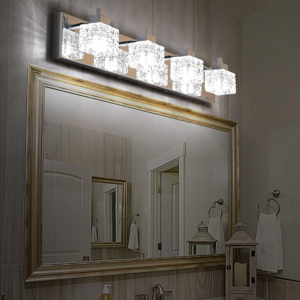 TRLIFE Bathroom Vanity Light Fixtures, 26inches Crystal Vanity Light Fixture Modern Bathroom Lights Over Mirror 4 Lights Vanity Light for Bath Room