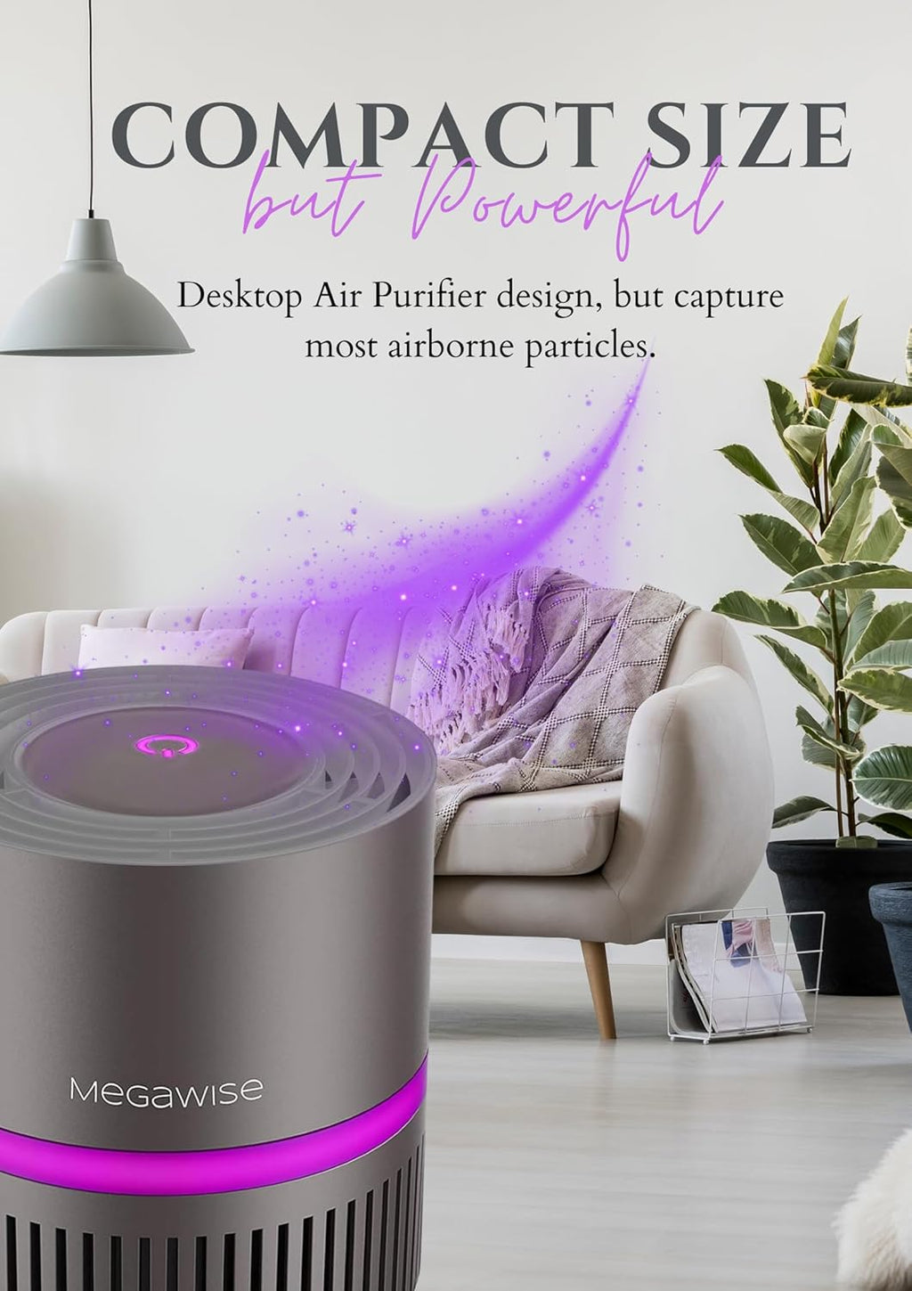 MEGAWISE H13 HEPA Air Purifier for Home & Office, Desktop Air Cleaner with True HEPA Filter, Ultra-Quiet, Compact Design – EPI810 (Black, No Light)
