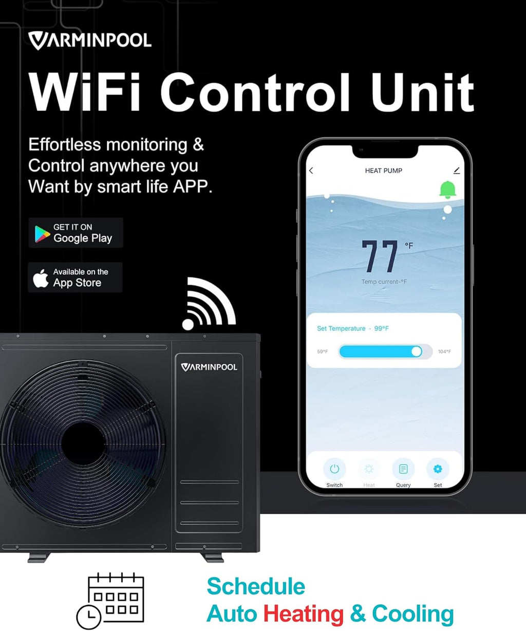 35100 BTU Pool Heat Pump, for 10000 Gallons In and Above Ground Pools, Electric Pool Heater with WiFi Control Via App, Heat&Cool Mode, Titanium Heat Exchanger, 240V