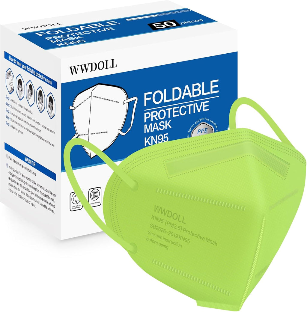 WWDOLL KN95 Face Mask 50 Pack, 5-Layers Breathable KN95 Masks, Green