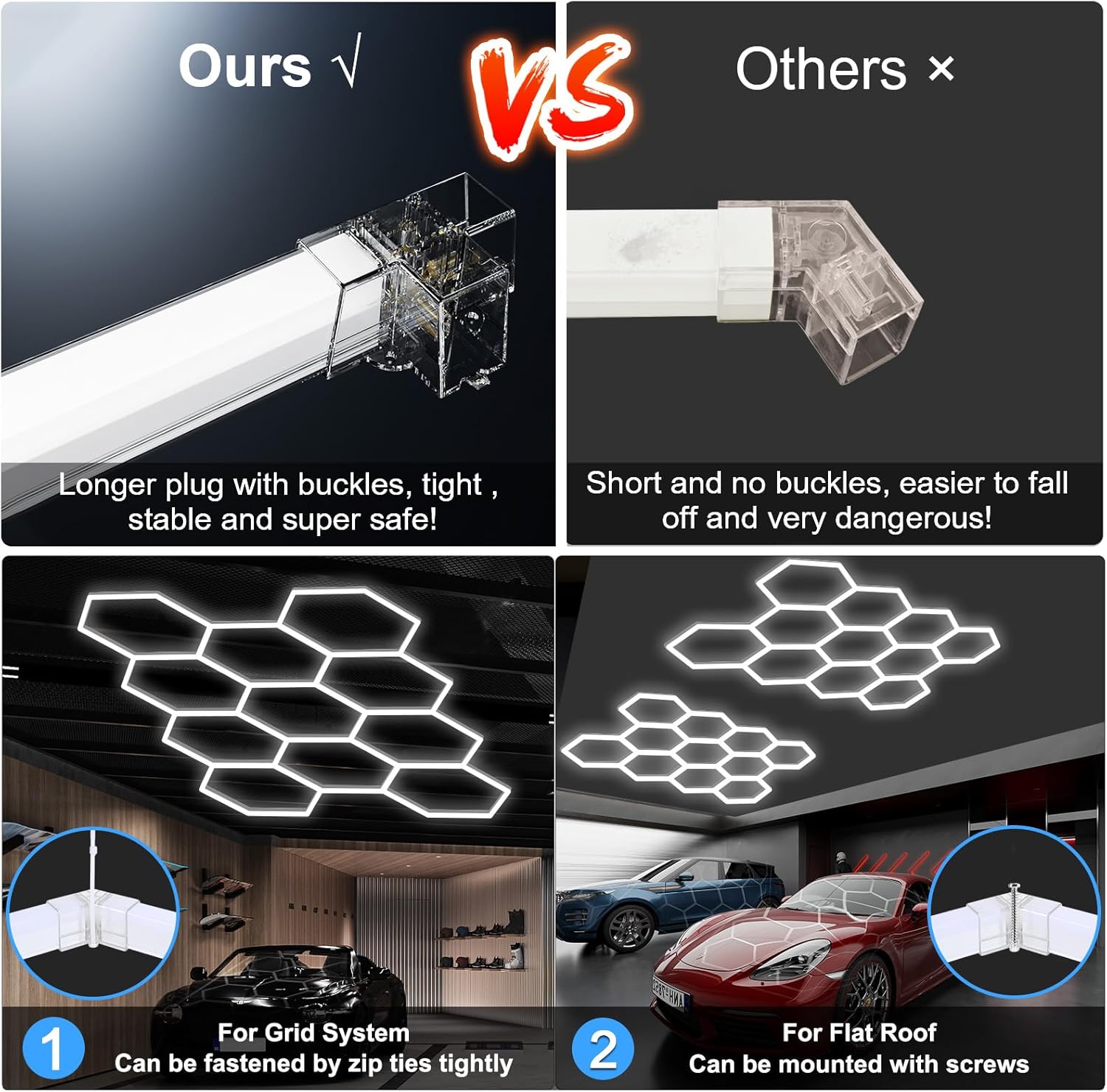 MODERN Hexagon Garage Light: Higher Brightness 720W 86400 Lumens Hexagon Led Garage Light with Rectangle Frame 6500K for Garage, Basement, Warehouse, Auto Beauty Shop, Car Detailing Shop etc. …