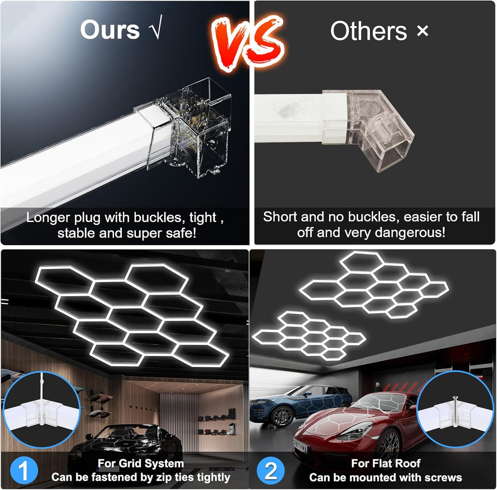 MODERN Hexagon Garage Lights，25 Pack 216W 25920LM High Brightness Hexagon Garage LED Lights for Garage, Shopping Mall, Workshop and Car Detailing Shop etc. … … …