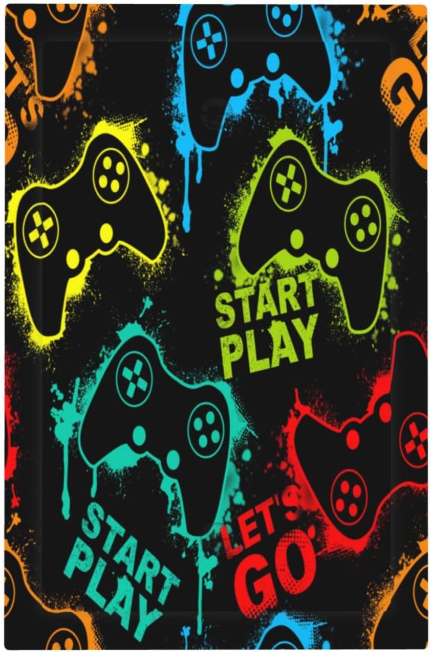 Decorative Light Switch Plate Covers Gamepad Theme Graffiti 1 Gang No Device Single Blank Outlet Covers Wall Plate Light Switch Cover Plate for Game Room Bedroom Home Decor