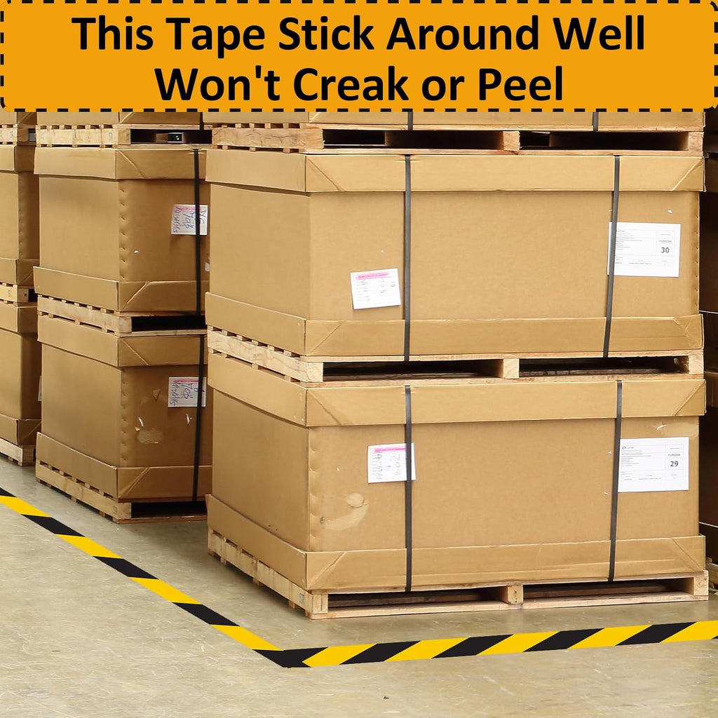 Beieverluck 6 Rolls Black & Yellow Caution Tape Roll 2'' x 108 FT Warning Safety Tape Floor Marking Tape Hazard Tape for Warehouse, Gym, Walls, Pipes and Equipment