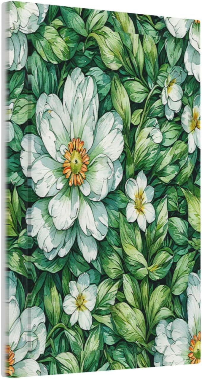 Vintage Floral White Flowers Green Plants Leaves Light Switch Cover Plate 1 Gang No Device Blank Decorative Switch Plate Electrical Wall Plates Faceplate for Bedroom Bathroom Decor