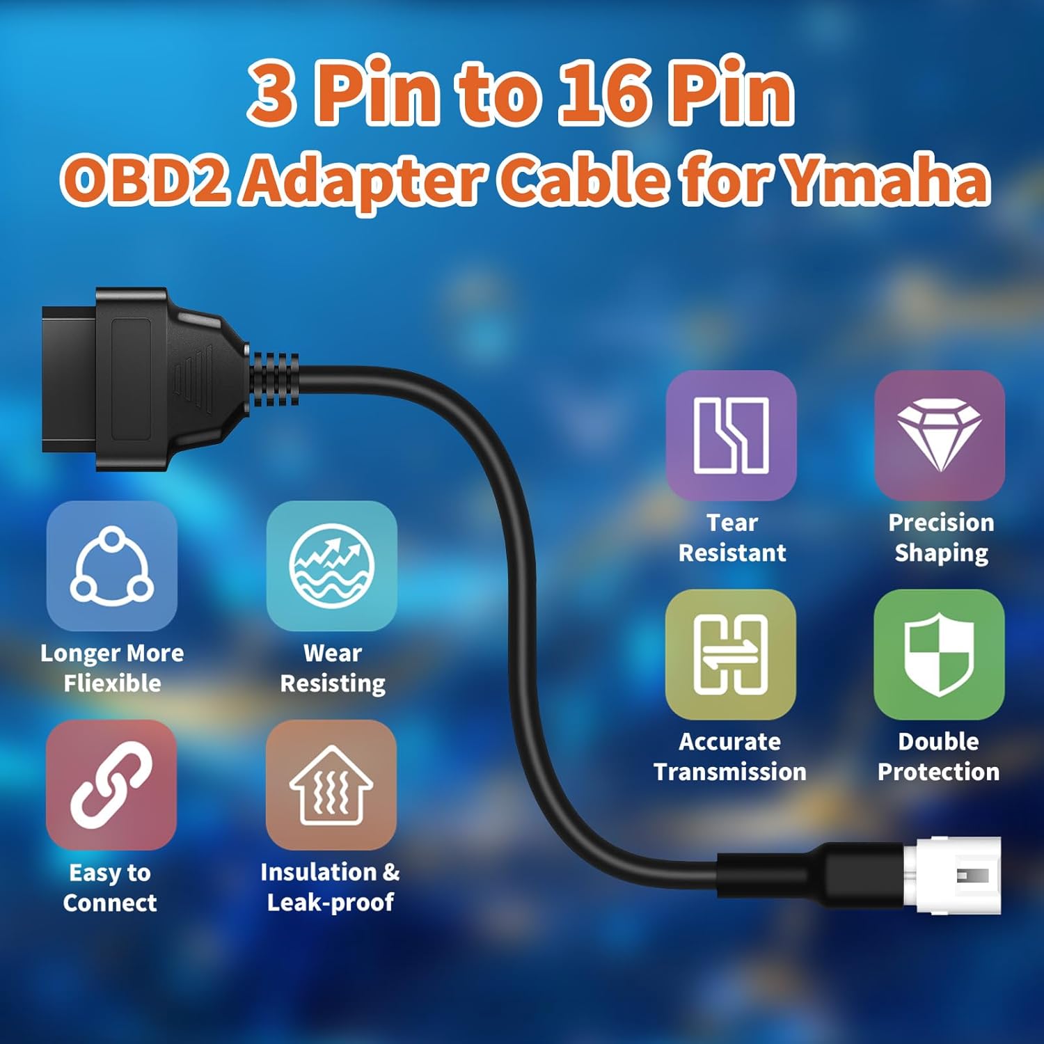 OBD2 Adapter Cable Fits for Yamaha Motorcycles, 3Pin to 16Pin OBD2 Diagnostic Adapter Cable Works with All OBDII Scanner