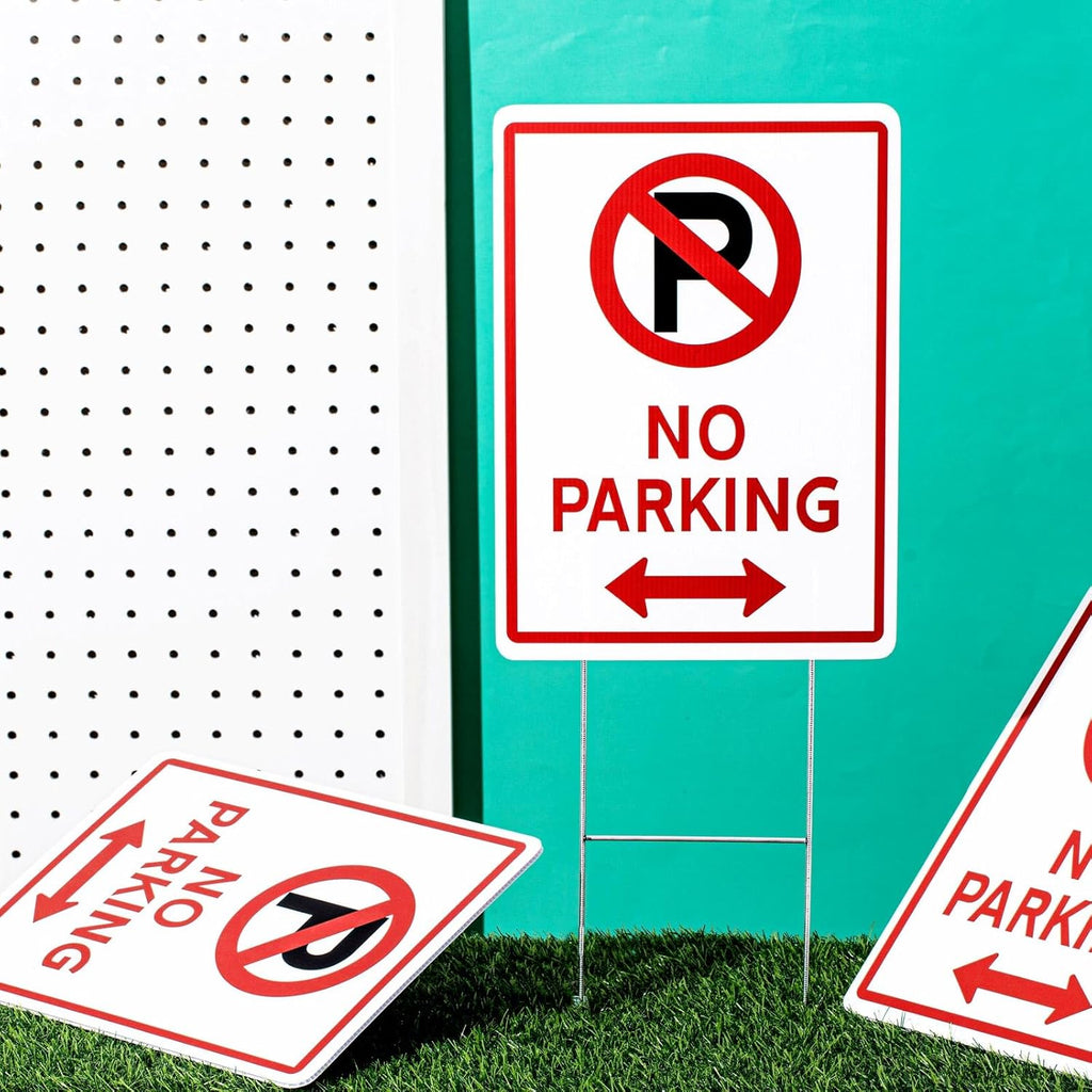 Kigley 8 Pcs No Parking Signs with H Stake 14 x 10" Plastic Waterproof Double Sided No Parking Outside Signs, Weatherproof and Fade Resistant, Easy to Mount