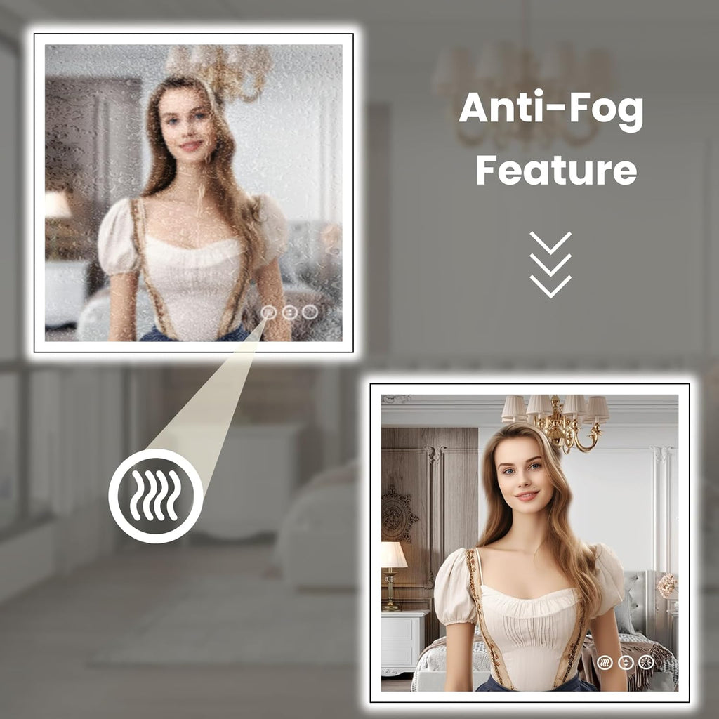 WTTY 36"X36" LED Bathroom Mirror with Black Frame, Bathroom Vanity Mirror with Lights for Wall, Front Light and Backlit, Anti-Fog, Dimmable, 3 Colors, Shatterproof, Memory, Horizontal/Vertical
