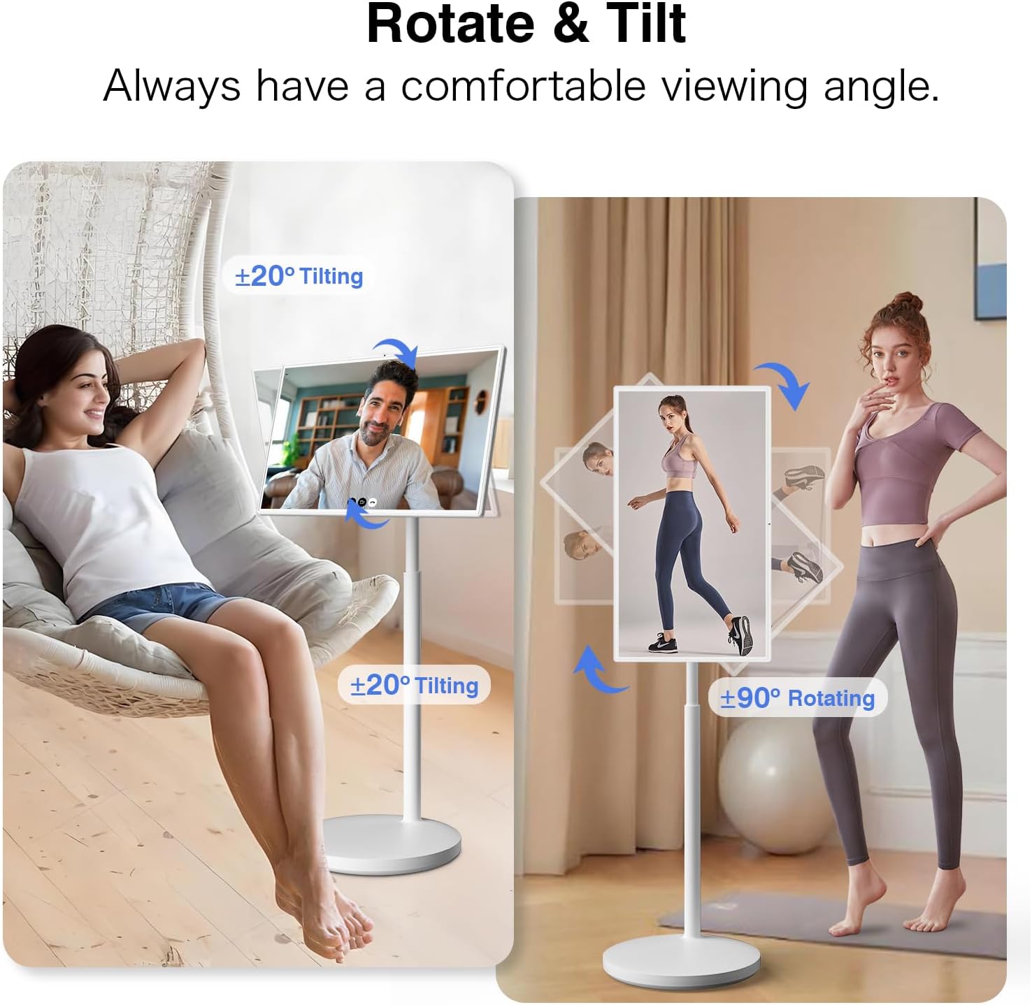 Portable Smart Screen On Wheels, 4K Touchscreen Display, Build-in 4K Camera, Rolling TV Android 13 OS, Built-in Battery (5-8H), Remote Control, 8+128GB Storage (White/32 inches Ultra)