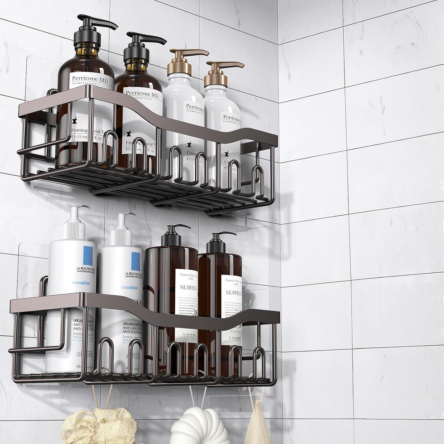 EUDELE Shower Caddy 2 Pack, Adhesive Organizer for Bathroom Storage&Home Decor&Kitchen organizers and storage, No Drilling, Large Capacity, Rustproof Stainless Steel Organizer, Decor Sets