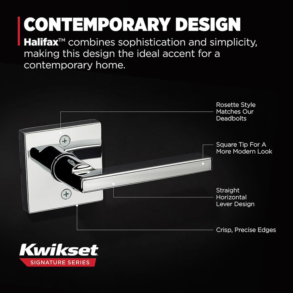Kwikset Halifax Dummy Door Handle, Single Sided Lever for Closets, French Double Doors, and Pantry, Polished Chrome Non-Turning Reversible Interior Push/Pull Lever, Square Rose