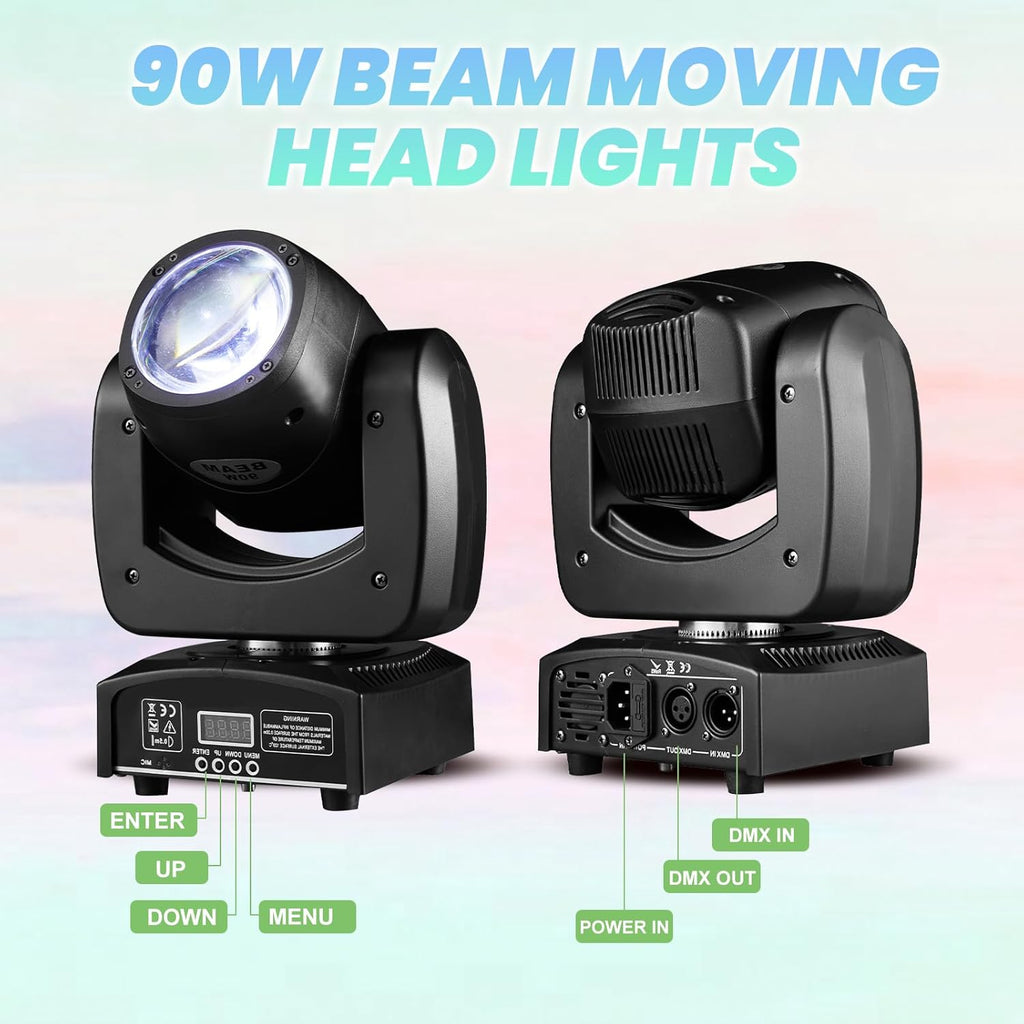 90W LED Moving Head DJ Lights Mini Beam Stage Lights Super Bright Spot RGBW 4IN1 DMX 512 13CH Sound-Activated for Wedding DJ Party Stage Lighting (90W, 1)