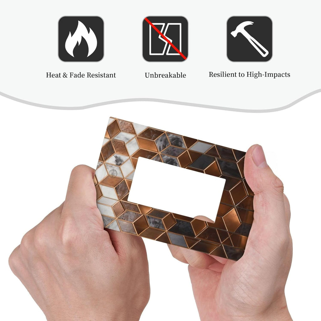 Brown Abstract Luxury Modern Geometric Cubic Marble 1 Gang Single Rocker Decorative Light Switch Covers Electrical Faceplate Switch Plates for Bathroom Kitchen Home