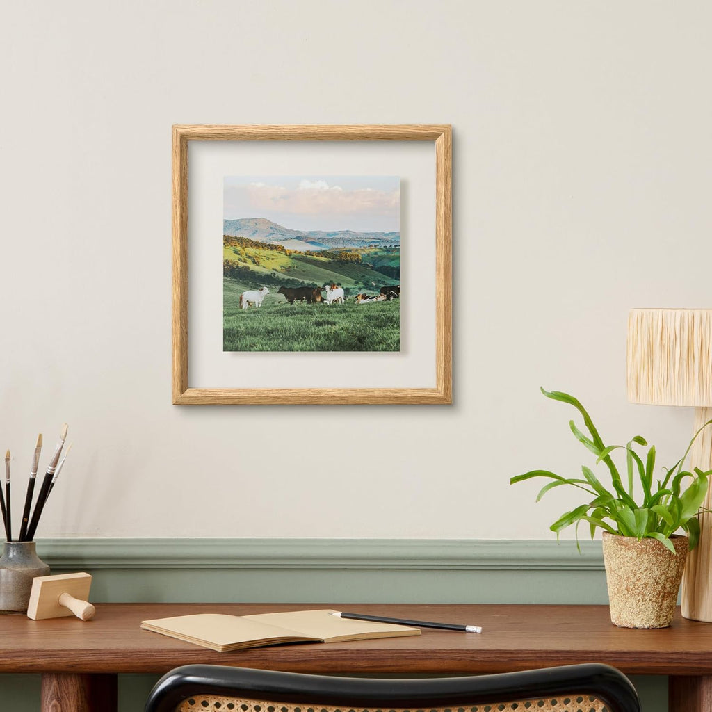 Axeman 10x10 Floating Picture Frame -Solid Oak Wood Square Picture Frame, Double Tempered Glass Photo Frame 3x3 4x4 5x5 6x6 8x8 10''x10'' Wood Frame, Wall Mount Or Tabletop Standing, Natural