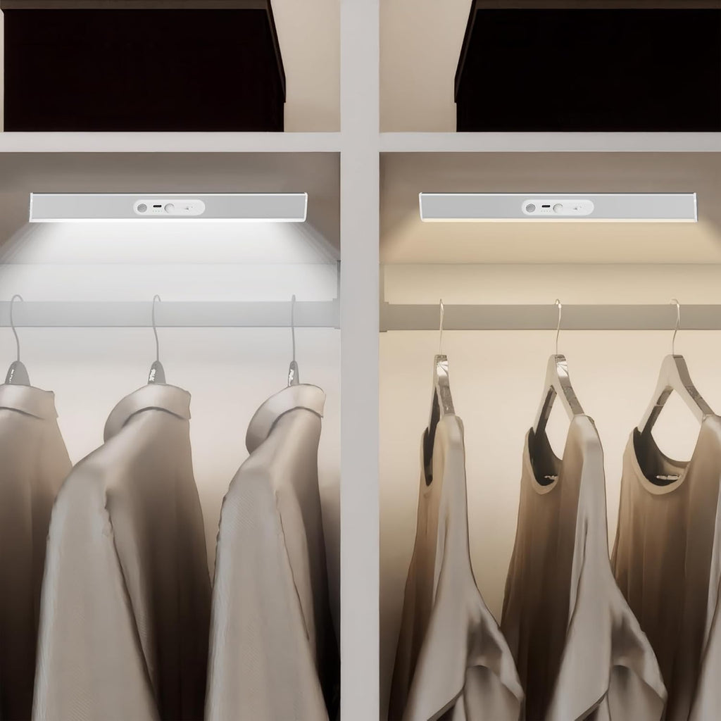 90 LED Closet Lights Motion Sensored with Eye-Protection Design, Rechargeable LED Wardrobe Lighting with Remote and Magnetic, 3000mAh Cabinet Light Battery Operated for Pantry Wardrobe, 18inch