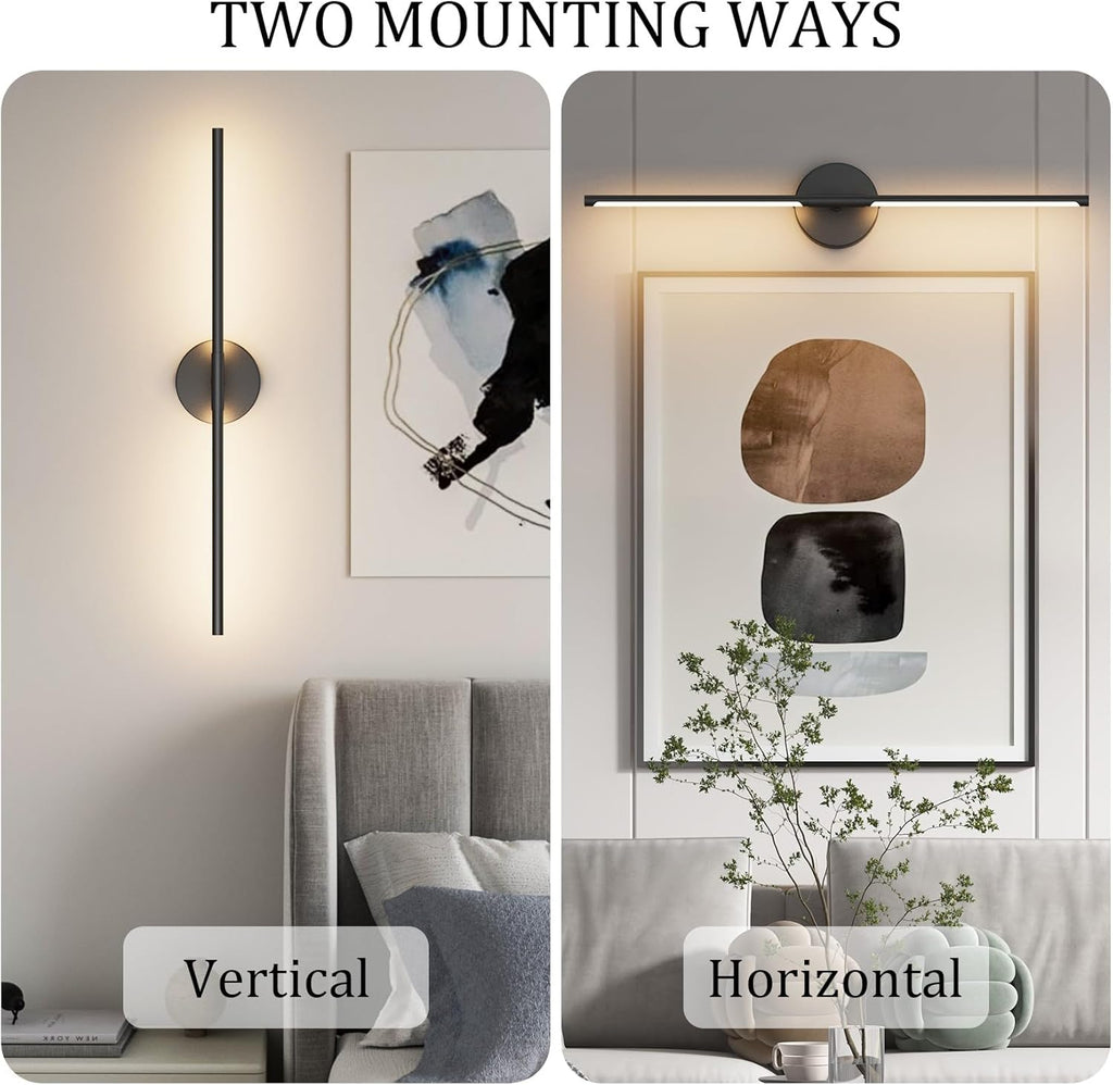 Modern Wall Sconce for Bathroom & Bedroom - 33In Black Vanity Light Fixture - 3000K Warm Light - 360 Rotate Over Mirror