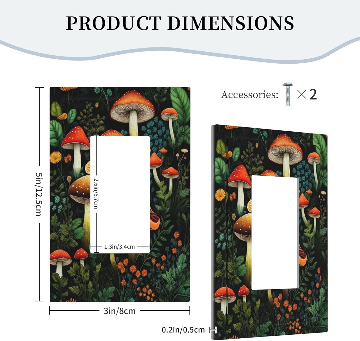 Decorative Outlet Covers Boho Red Mushroom Green Leaf Plants Floral 1 Gang Single Decora GFCI Device Light Switch Covers Plate 1 Rocker Wall Plate Jumbo Switch Cover Plate