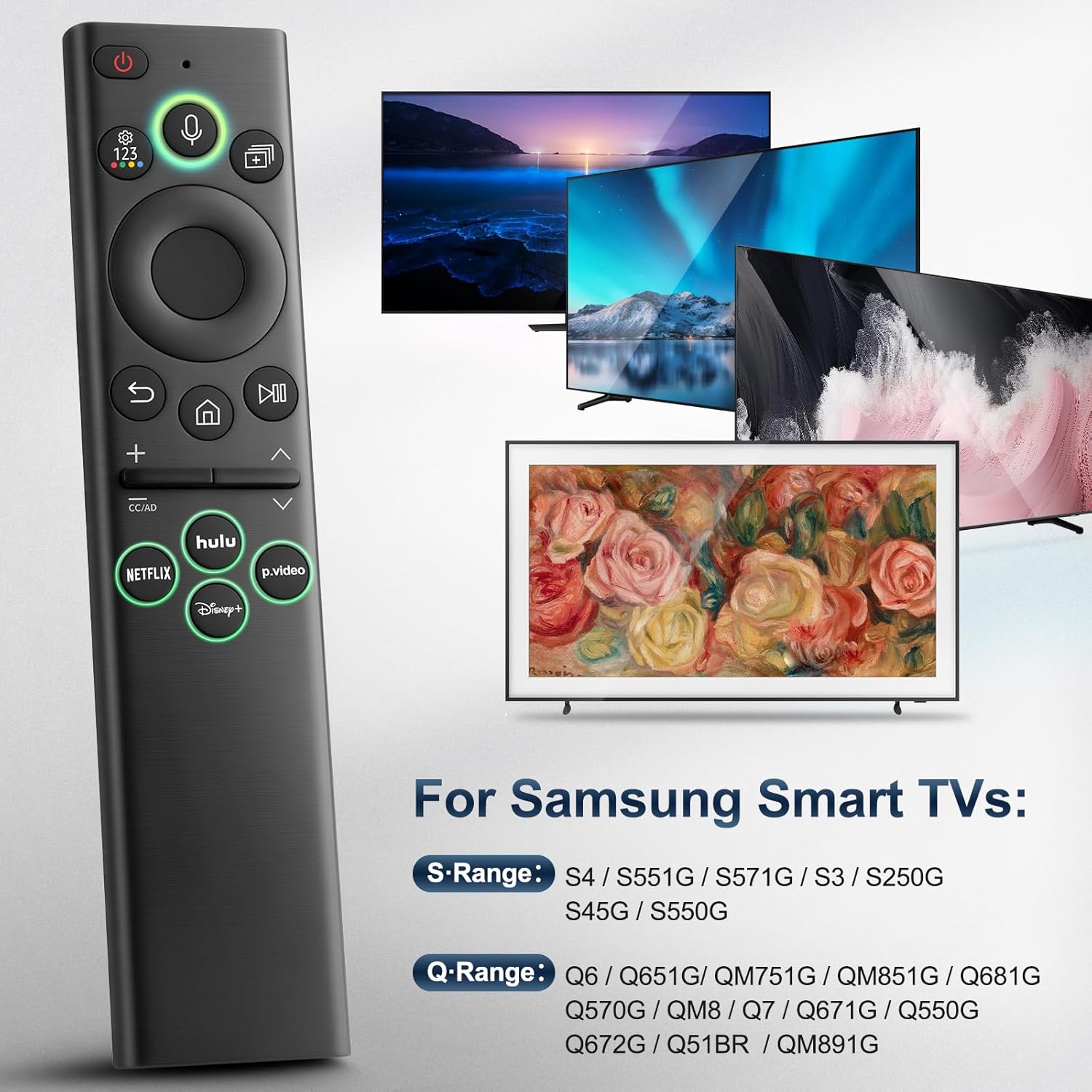 for Samsung-Smart-TV-Remote-Control-Replacement,Universal Remote for 2019 2025 Samsung Frame Curved Crystal Smart TVs, with Voice Control