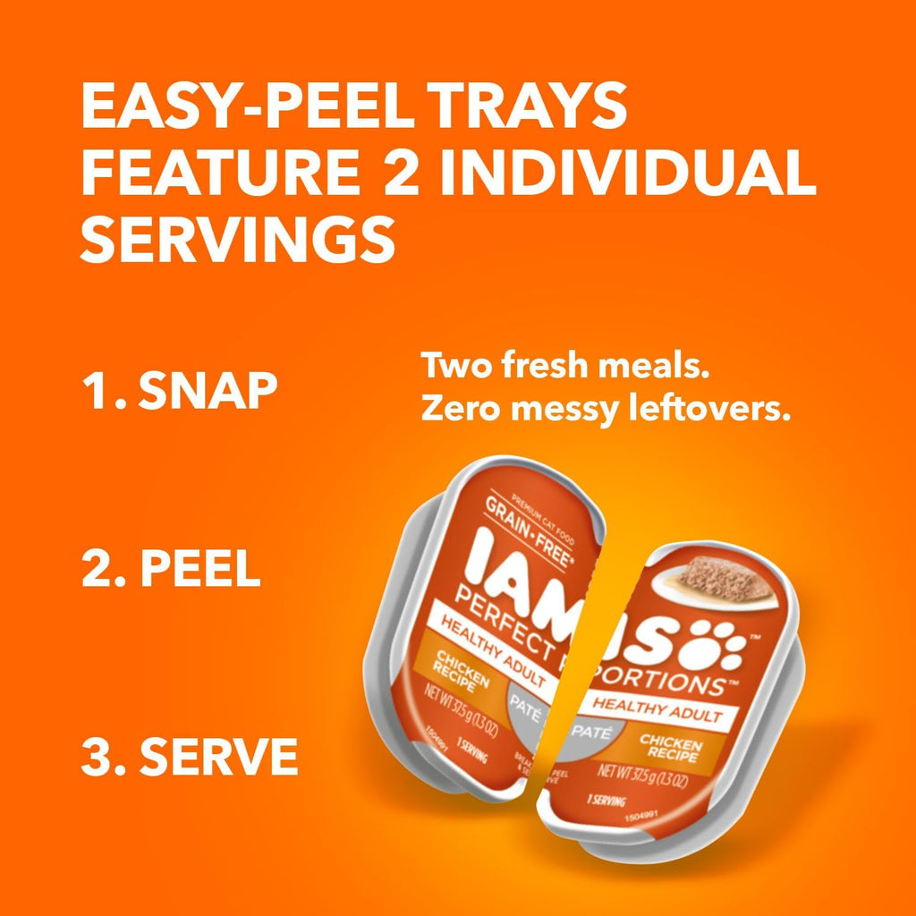 IAMS Perfect Portions Healthy Kitten Grain Free Wet Cat Food Pate, Chicken Recipe, 2.6 oz. Easy Peel Twin-Pack Trays (24 Count, 48 Servings)