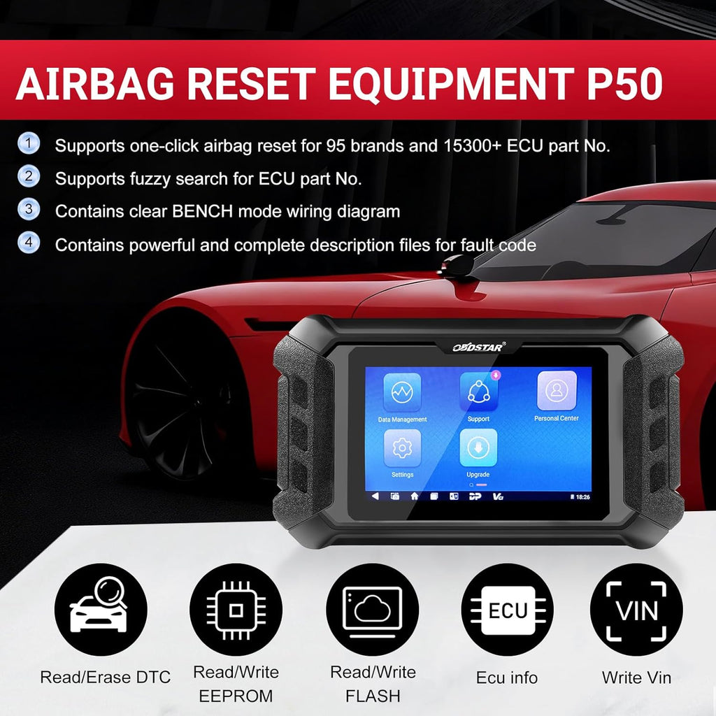 OBD2 Scanner P50 - SRS Airbag Reset Tool，2025 Car Scanner Support Battery Reset/SAS Reset, One-Click Airbag Car Diagnostic Tool Covers 95 Brands and 15300+ ECU Part No, Some MCU.