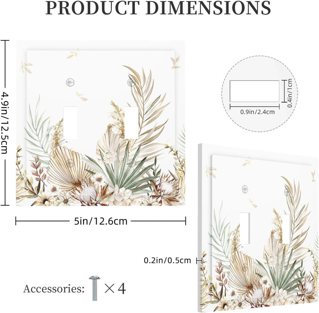 Decorative Switch Plates Boho Leaves Watercolor Tan Leaf Floral Plant 2 Gang Double Toggle Wall Plate Outlet Light Switch Cover Electrical Faceplate for Bedroom Home Decor