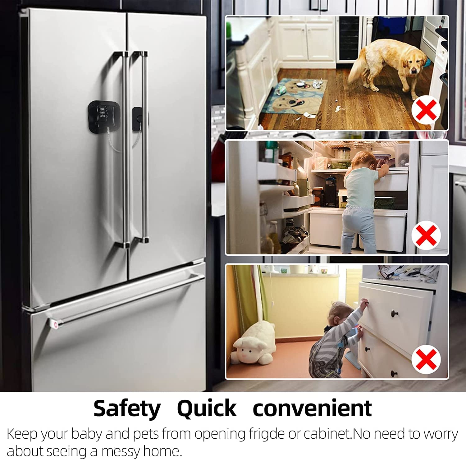 2 Packs Refrigerator Lock - Heavy Duty Combination Fridge Lock, Child/Baby Proofing Lock for Cabinets, Closets, Drawers, Window and More, Easy Install and Use (White)
