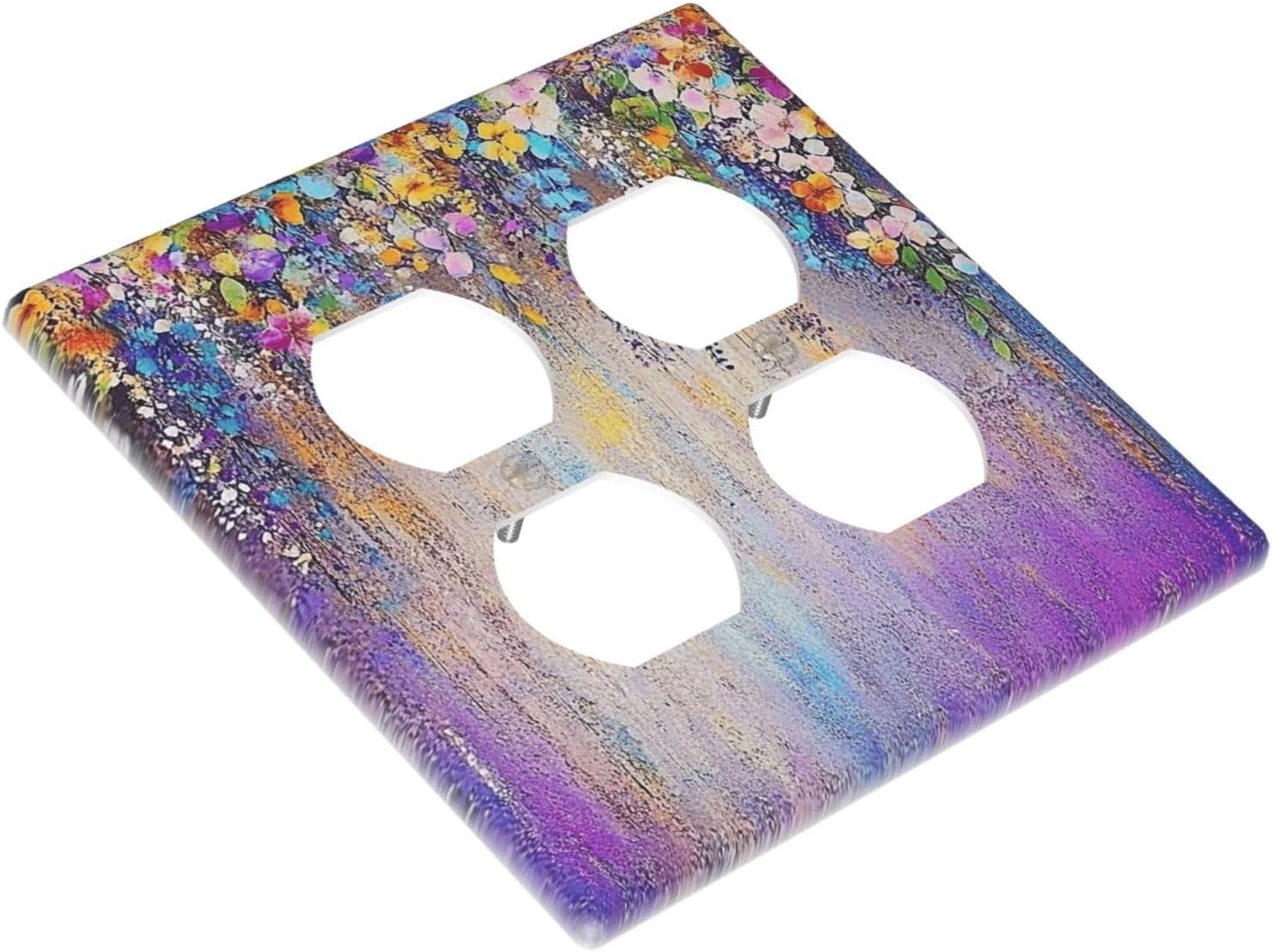 Colorful Country Flower Wildflower Floral Outlet Covers 2 Gang Double Duplex Decorative Light Switch Covers Electrical Wallplates Socket Faceplate For Bed Room Living Room Decor