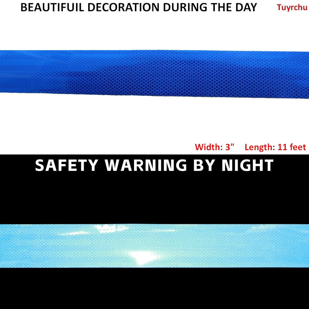 Non Fading Reflective Tape Blue 3 inch, Outdoor Waterproof High Visibility Warning Industrial Marking Tape, Safety Stickers (11 feet)