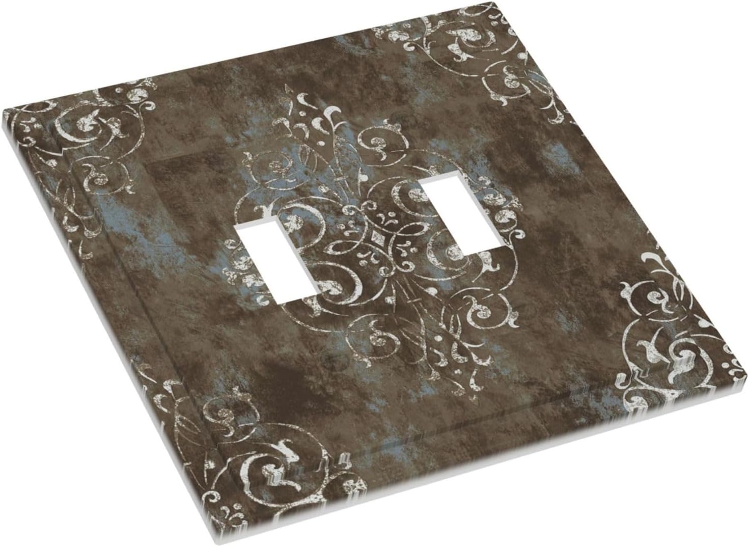 Gothic Vintage Abstract Brown Patterns Double Toggle Light Switch Covers 2 Gang Wall Plate Dual Decorative Switchplate Electrical Faceplate for Country Bathroom Bedroom Decor