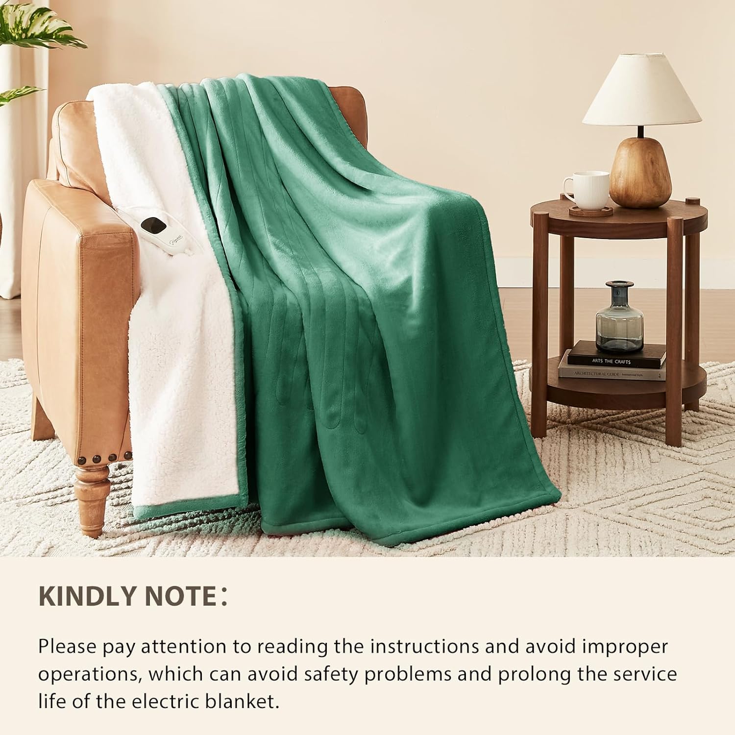 Homemate Electric Heated Blanket Twin Size - 62"x84" Heating Blanket Twin Size 1/2/4/6/8 Hours Auto-Off 10 Heat Level Over-Heat Protection Flannel Sherpa ETL Certification