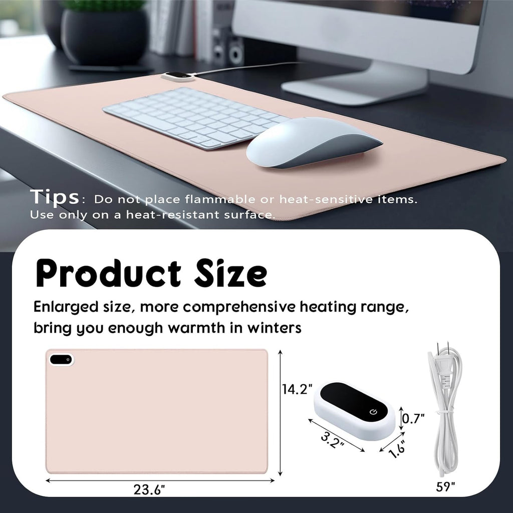 Konohan Heated Large Desk Mat PU Leather Warm Mouse Pad with 5 Heating Level & 4 Hour Auto Shut-Off Heating Keyboard Pad Warmer Gaming Mice Mat Only Supports 110v(Khaki Color,23.6"x 14.2")