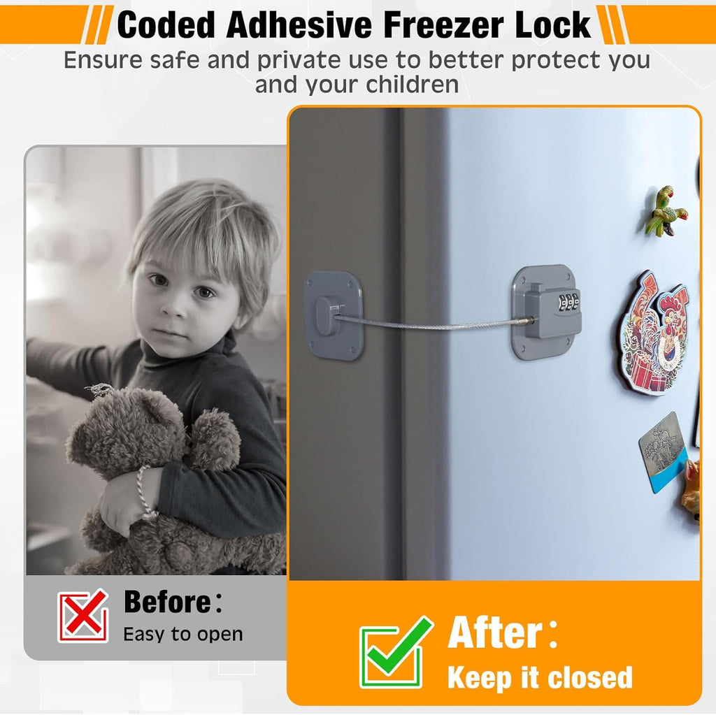 8 Pack Fridge Lock Heavy Duty Locks for Fridge Freezer Lock for Child Safety Cabinet Coded Adhesive Combination Refrigerator for Drawers Cabinet Window Easy Install No Drilling Black (Gray)