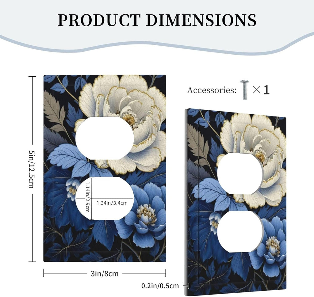 Blue White Flowers Light Switch Cover 1 Gang Outlet Plate Single Duplex Wall Plate Covers Decorative Switchplate Covers Electrical Faceplate for Home Decor