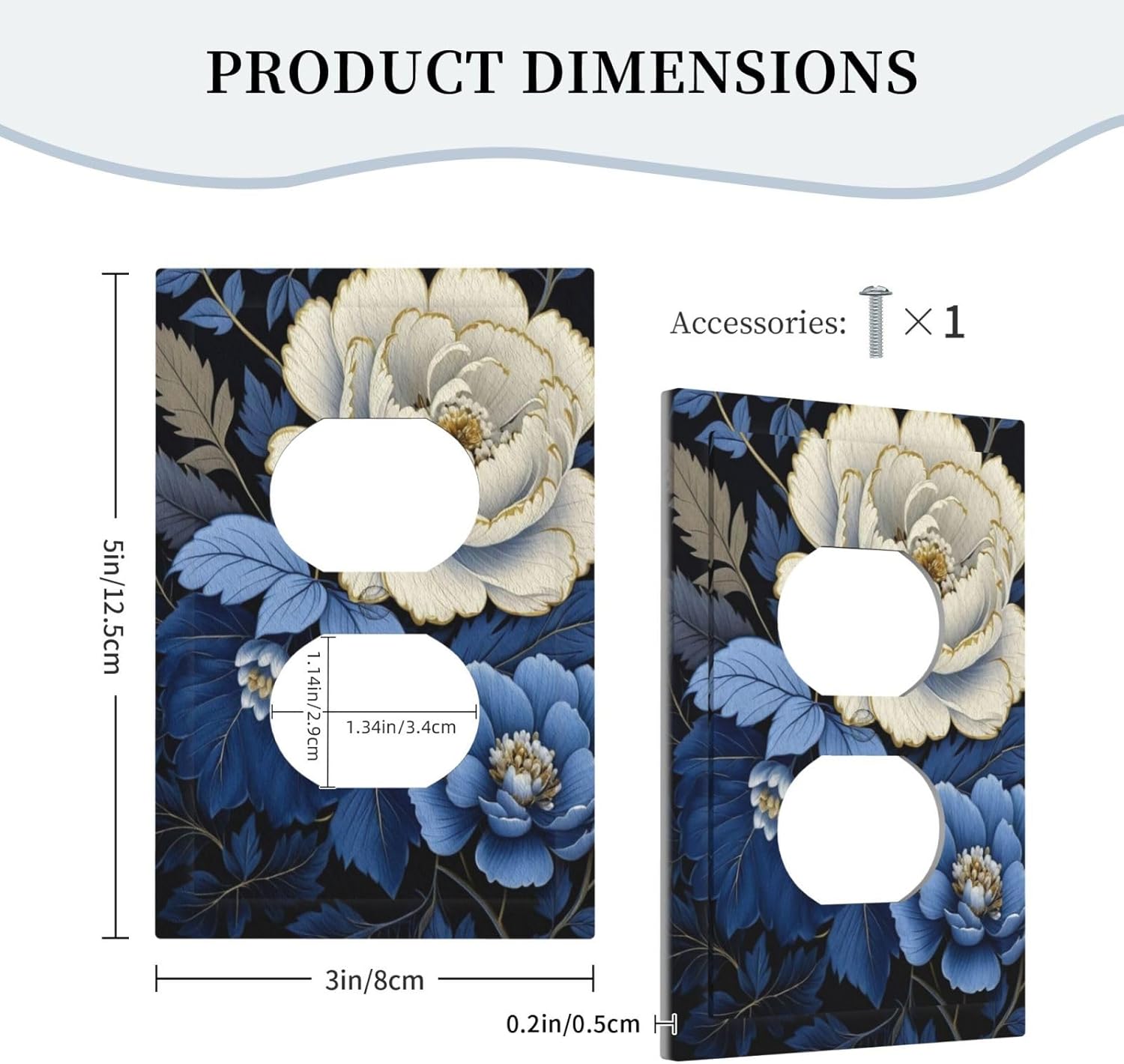 Blue White Flowers Light Switch Cover 1 Gang Outlet Plate Single Duplex Wall Plate Covers Decorative Switchplate Covers Electrical Faceplate for Home Decor